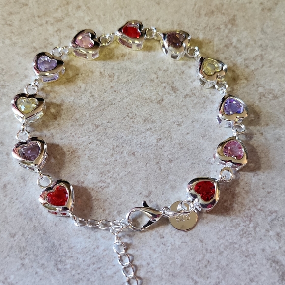 New gorgeous 925 stamped Silver plated multi colored heart bracelet - Picture 4 of 13
